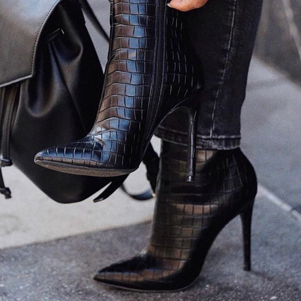 NWT fashion nova black croc booties